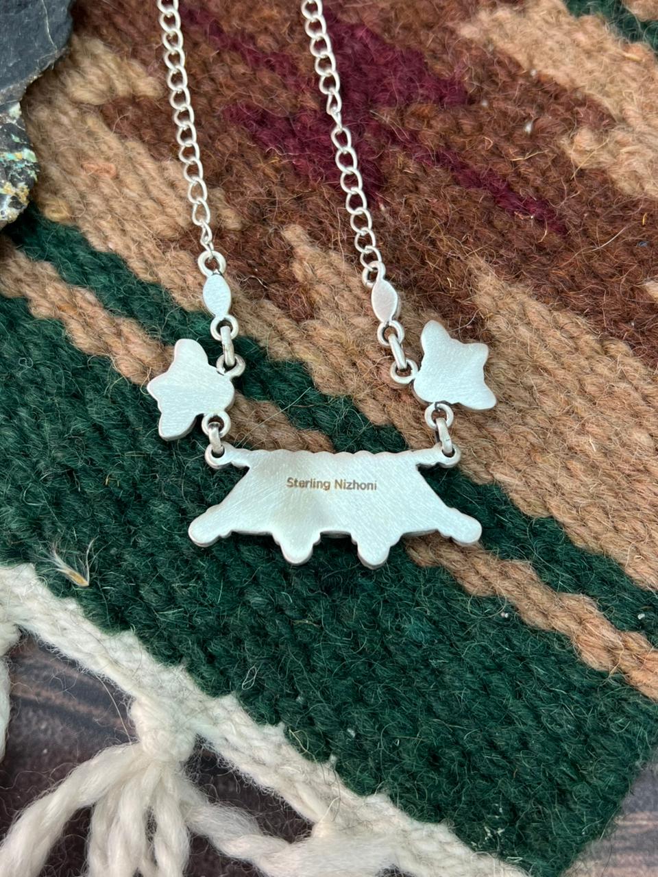 Handmade Sterling Silver Kingman Turquoise Necklace "Signed Nizhoni"