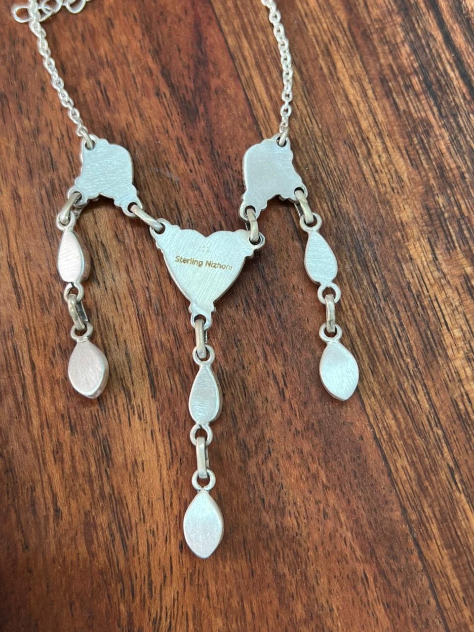 Handmade Sterling Silver Kingman Turquoise with Cotton Candy Heart Necklace "Signed Nizhoni"