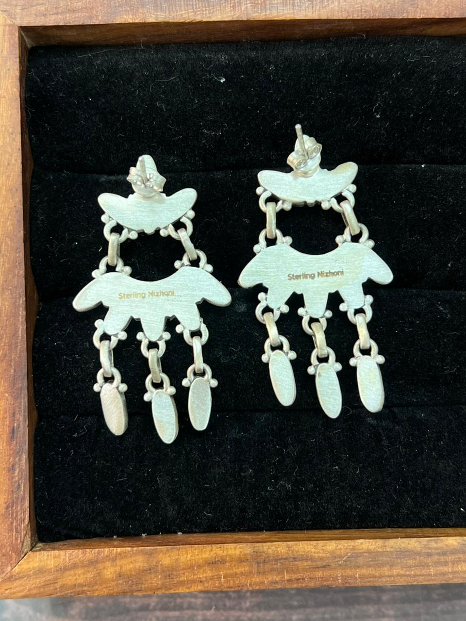 Handmade Sterling Silver Kingman Turquoise Post Dangle Earrings "Signed Nizhoni"