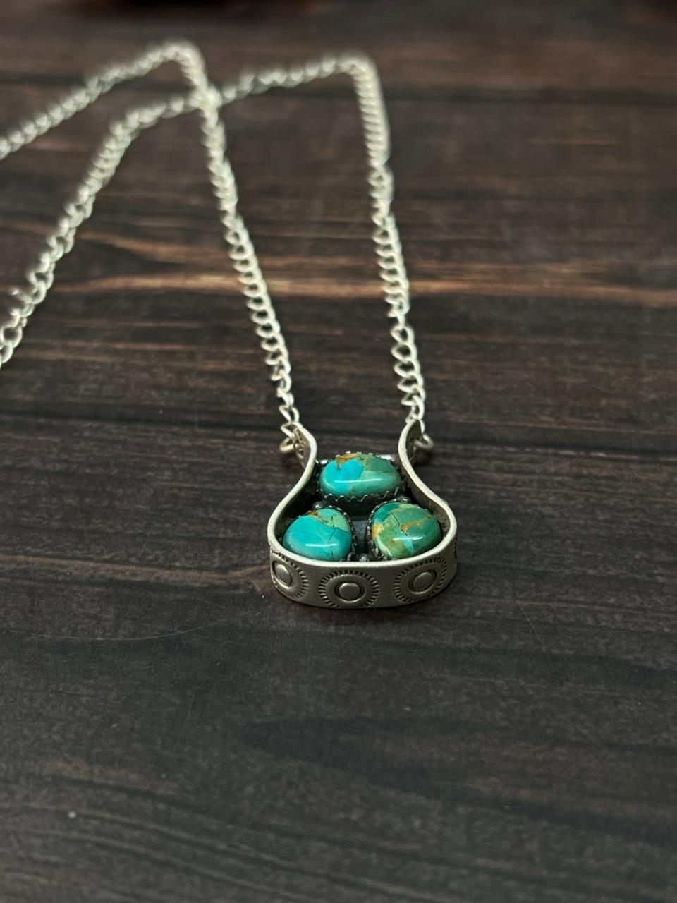 Handmade Sterling Silver Kingman Turquoise Necklace "Signed Nizhoni"