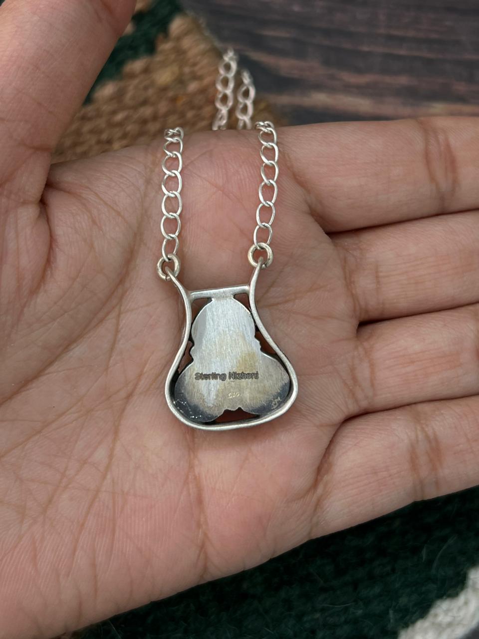 Handmade Sterling Silver Kingman Turquoise Necklace "Signed Nizhoni"