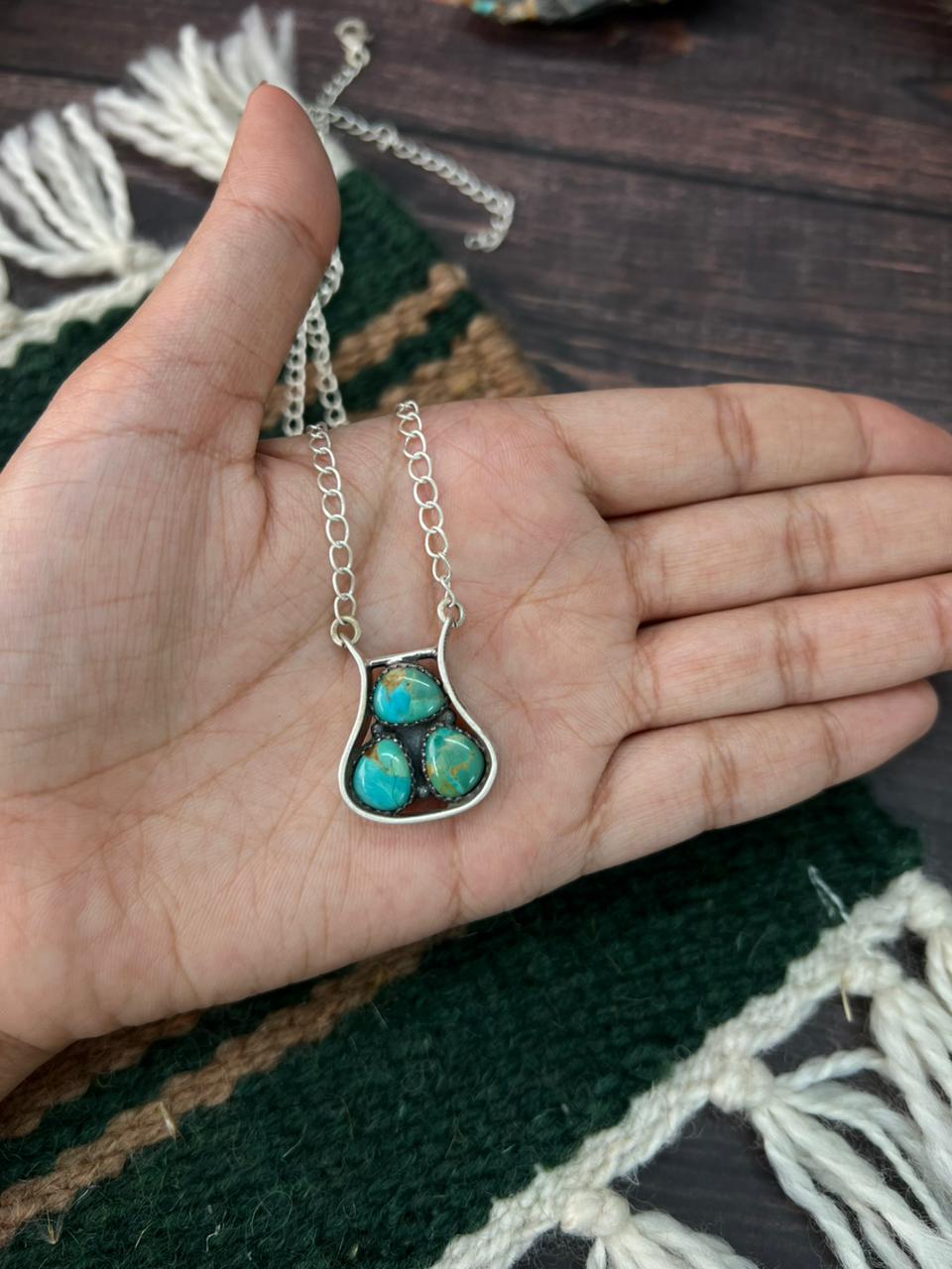 Handmade Sterling Silver Kingman Turquoise Necklace "Signed Nizhoni"