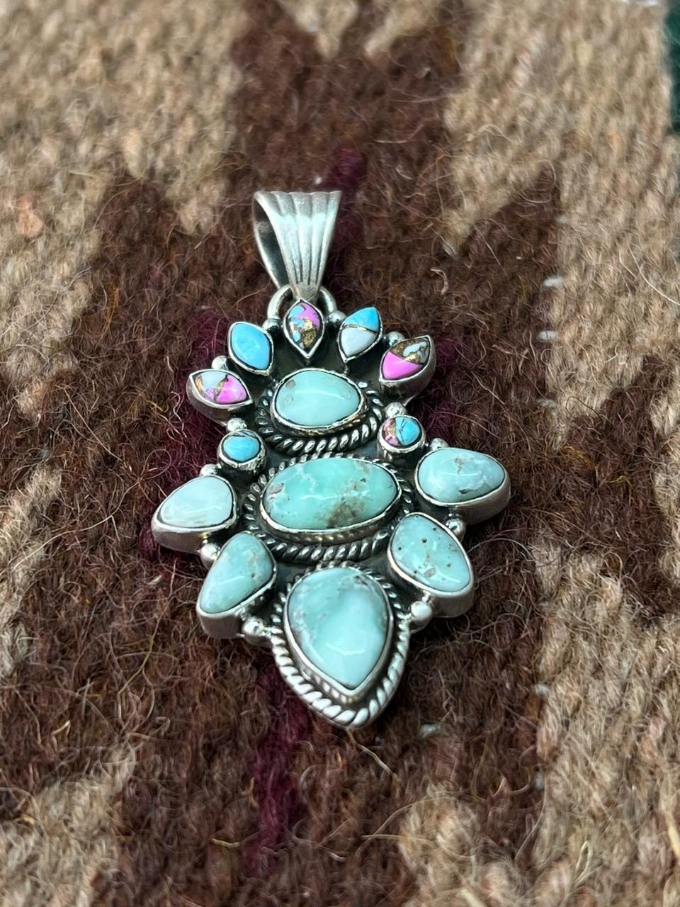 Handmade Sterling Silver Paloma Turquoise with Cotton Candy Pendant "Signed Nizhoni"