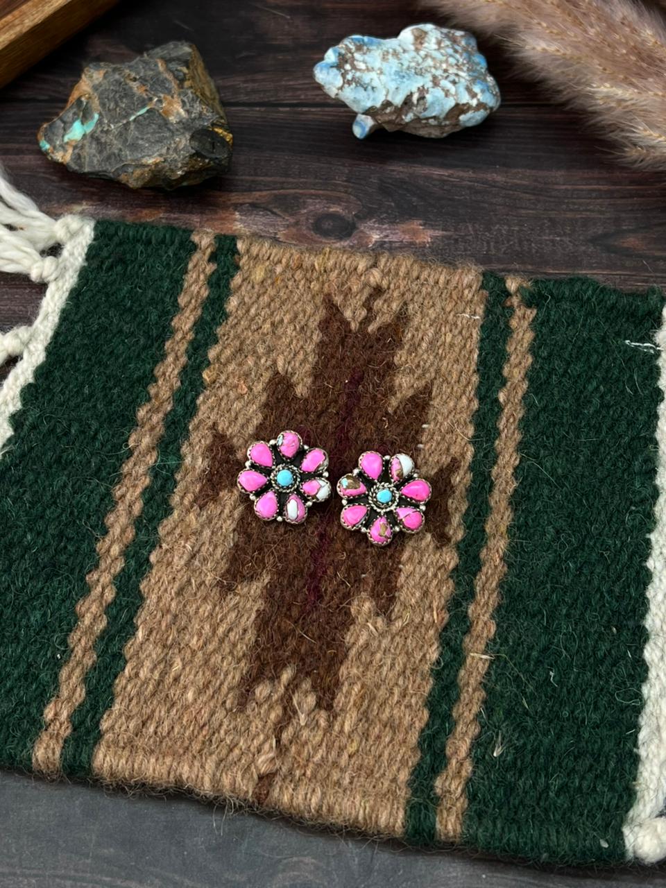 Handmade Sterling Silver Cotton Candy Post Studs Earrings "Signed Nizhoni"