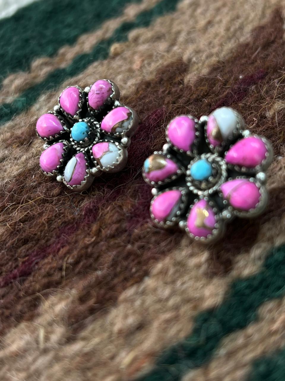 Handmade Sterling Silver Cotton Candy Post Studs Earrings "Signed Nizhoni"
