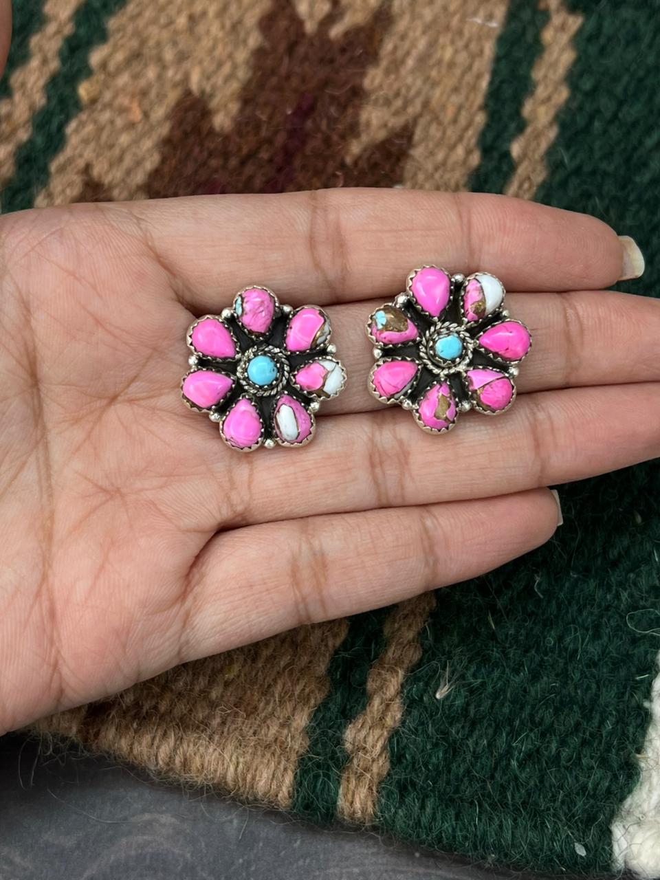 Handmade Sterling Silver Cotton Candy Post Studs Earrings "Signed Nizhoni"
