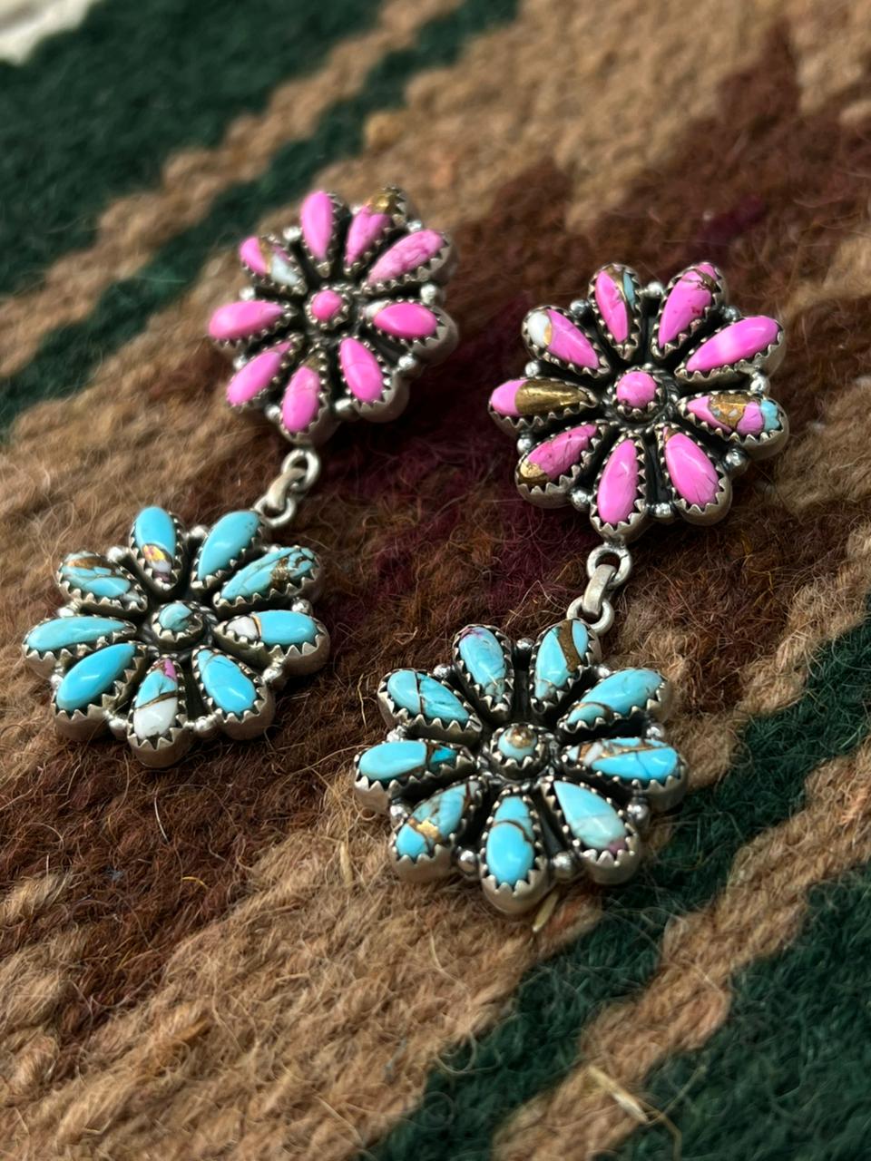 Handmade Sterling Silver Cotton Candy Post Dangle Earrings "Signed Nizhoni"