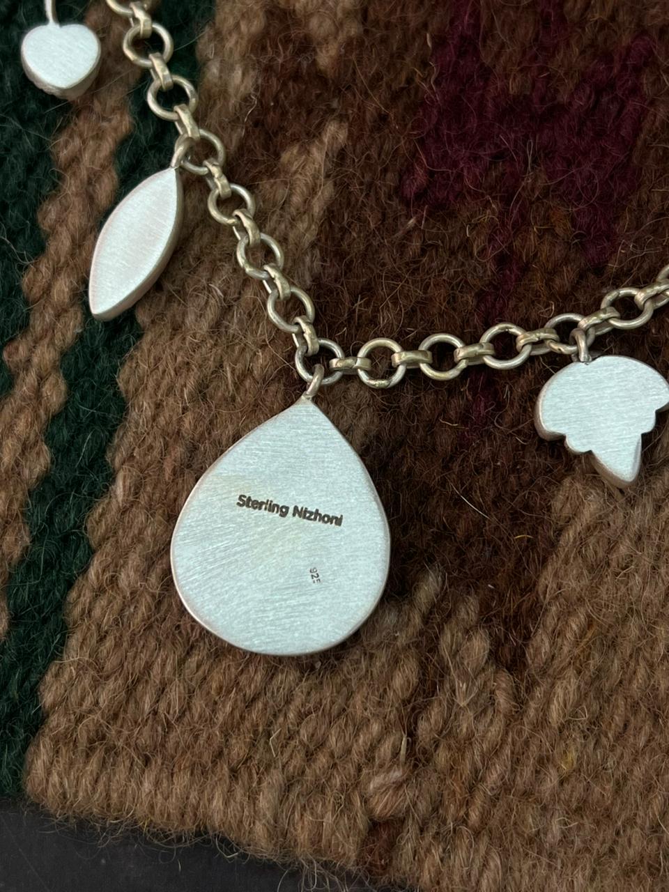 Handmade Sterling Silver Kingman with Sonoran Mountain Turquoise and Rosarita Cherry Necklace "Signed Nizhoni"
