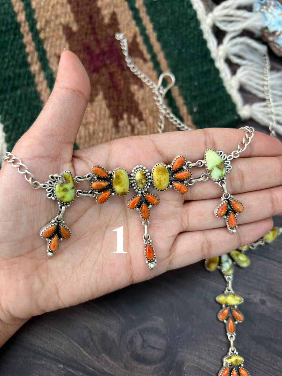 Handmade Sterling Silver Palomino Turquoise with Orange Mojave Choker Necklace "Signed Nizhoni"