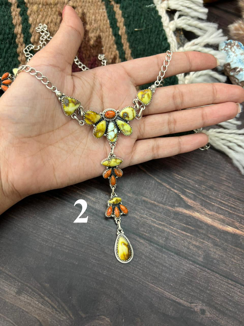 Handmade Sterling Silver Palomino Turquoise with Orange Mojave Choker Necklace "Signed Nizhoni"