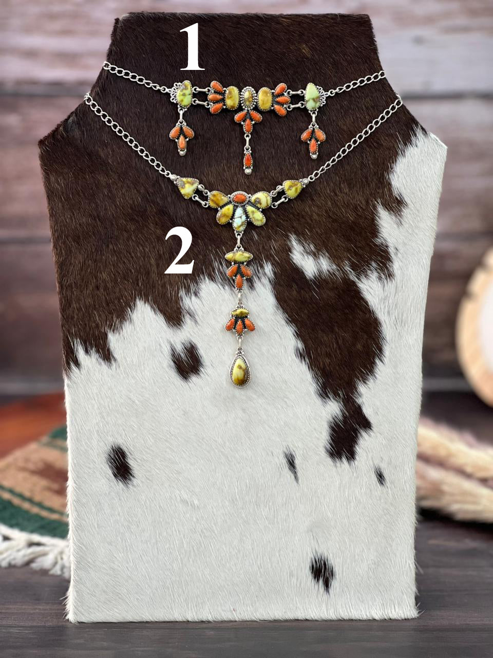 Handmade Sterling Silver Palomino Turquoise with Orange Mojave Choker Necklace "Signed Nizhoni"