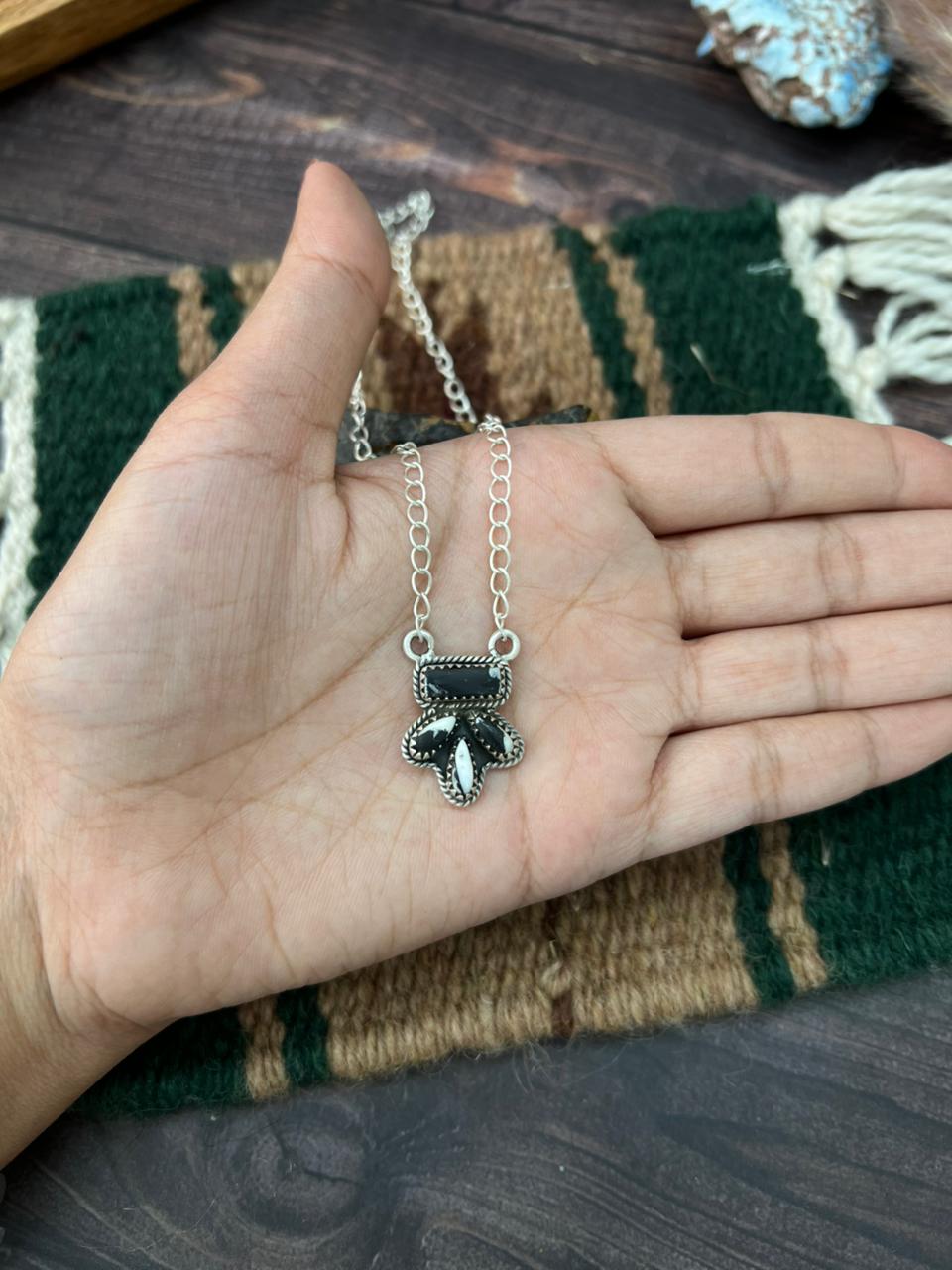 Handmade Sterling Silver White Buffalo Necklace "Signed Nizhoni"