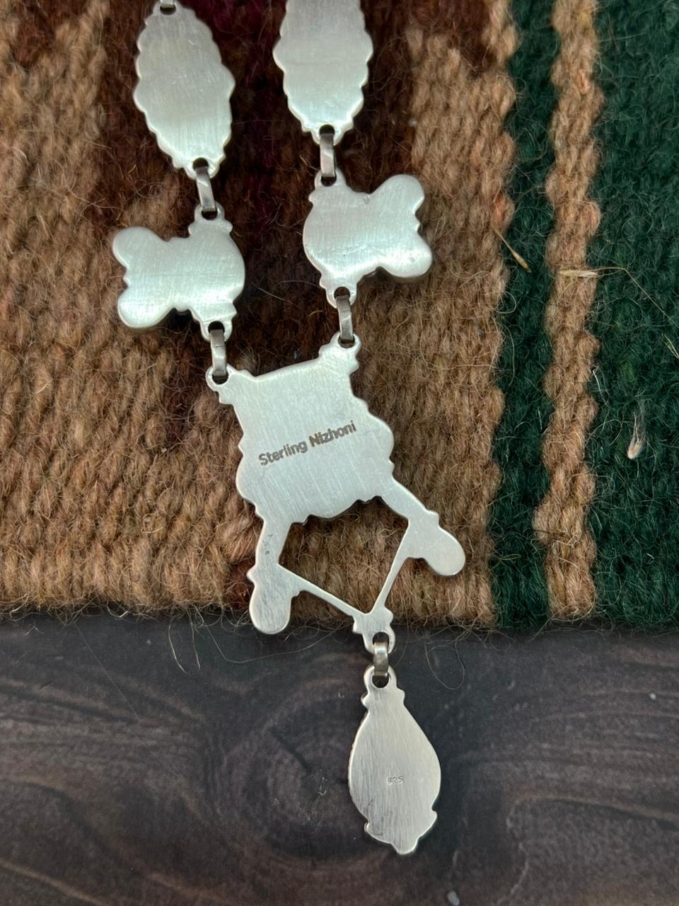 Handmade Sterling Silver Spring Collection: Sonoran Mountain with Orange Mojave, Cotton Candy and White Buffalo Necklace "Signed Nizhoni"