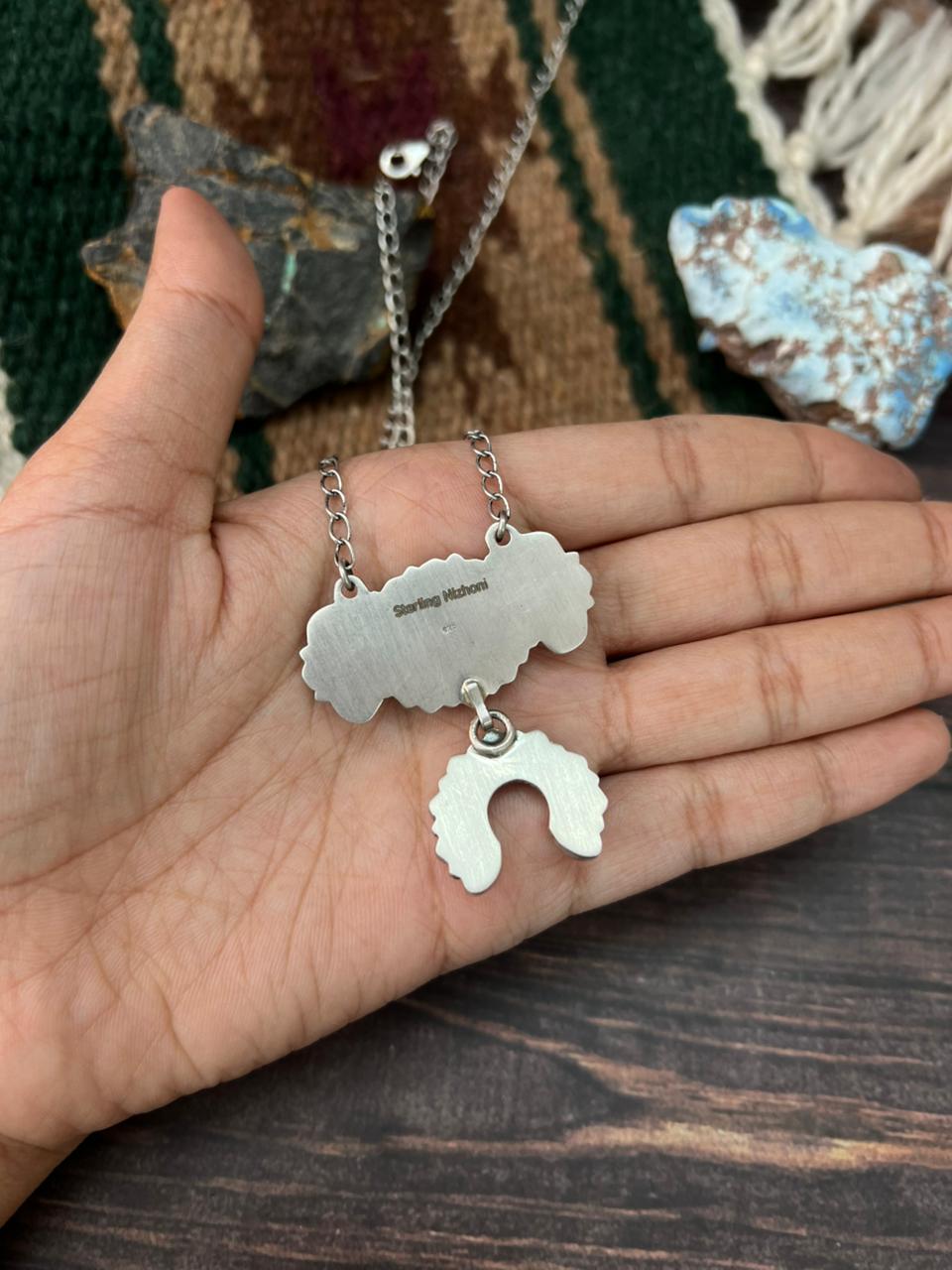 Handmade Sterling Silver Cotton Candy with Orange Mojave Naja Necklace "Signed Nizhoni"