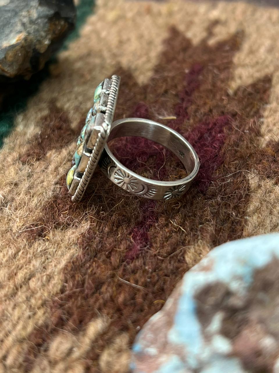 Handmade Sterling Silver Matrix Golden Hills Turquoise Adjustable Ring "Signed Nizhoni"
