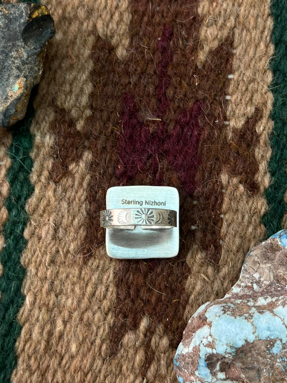 Handmade Sterling Silver Matrix Golden Hills Turquoise Adjustable Ring "Signed Nizhoni"