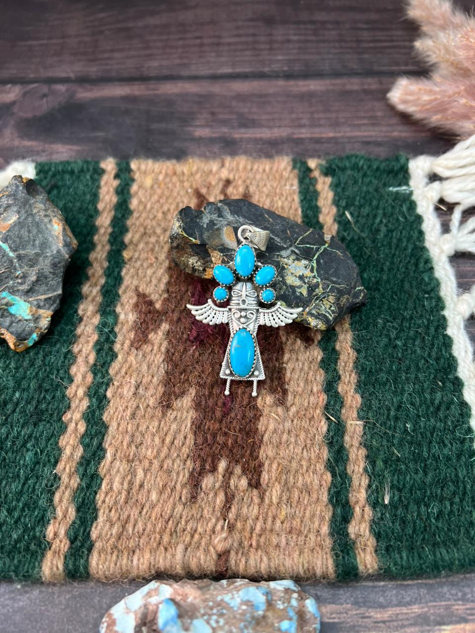Handmade Sterling Silver Kingman Turquoise Pendant "Signed Nizhoni"