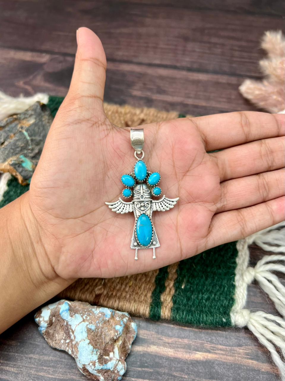 Handmade Sterling Silver Kingman Turquoise Pendant "Signed Nizhoni"