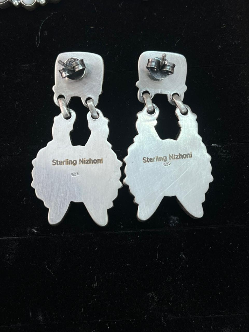 Handmade Sterling Silver Spring Collection: Palomino Turquoise with Cotton Candy and White Buffalo Post Dangle Earrings "Signed Nizhoni"