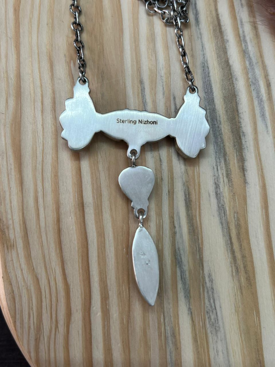 Handmade Sterling Silver Spring Collection: Palomino Turquoise with Cotton Candy, Orange Mojave and White Buffalo Necklace "Signed Nizhoni"