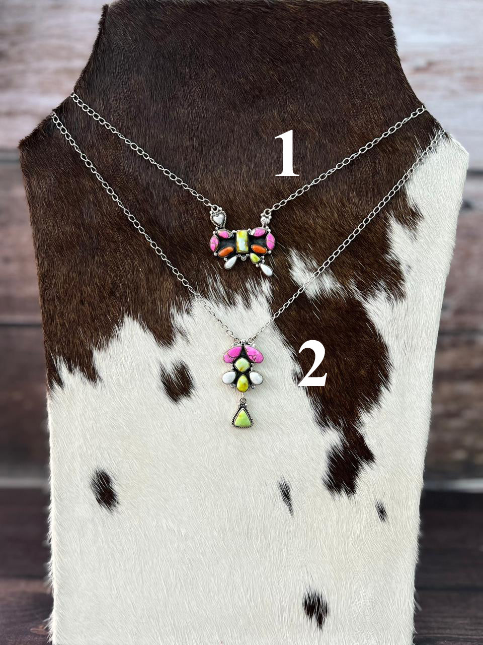 Handmade Sterling Silver Spring Collection: Palomino Turquoise with Cotton Candy, Orange Mojave and White Buffalo Necklace "Signed Nizhoni"