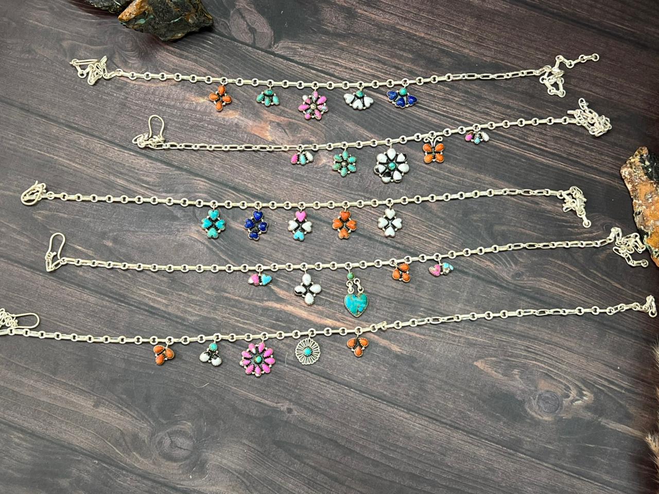 Handmade Sterling Silver Spring Collection: Kingman Turquoise with Cotton Candy, Orange Mojave, Lapis and White Buffalo Necklace "Signed Nizhoni"