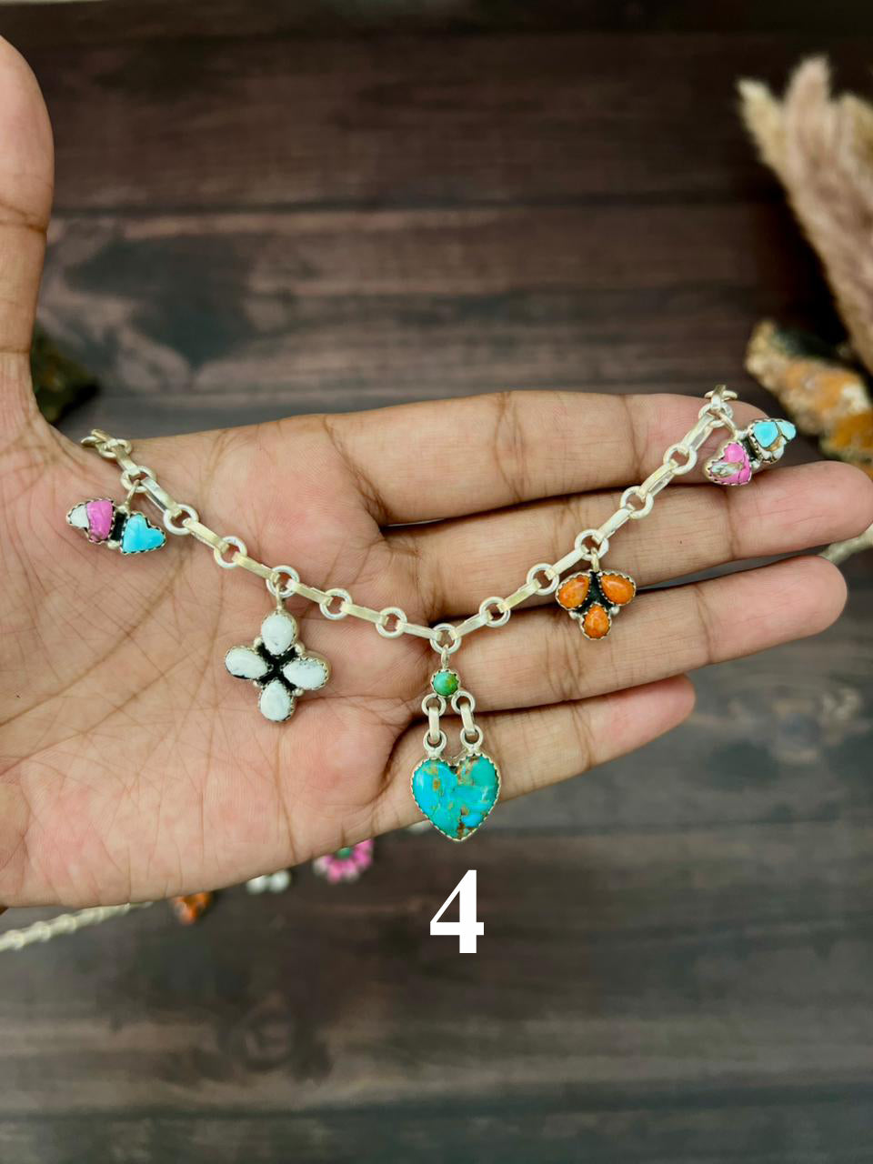 Handmade Sterling Silver Spring Collection: Kingman Turquoise with Cotton Candy, Orange Mojave, Lapis and White Buffalo Necklace "Signed Nizhoni"