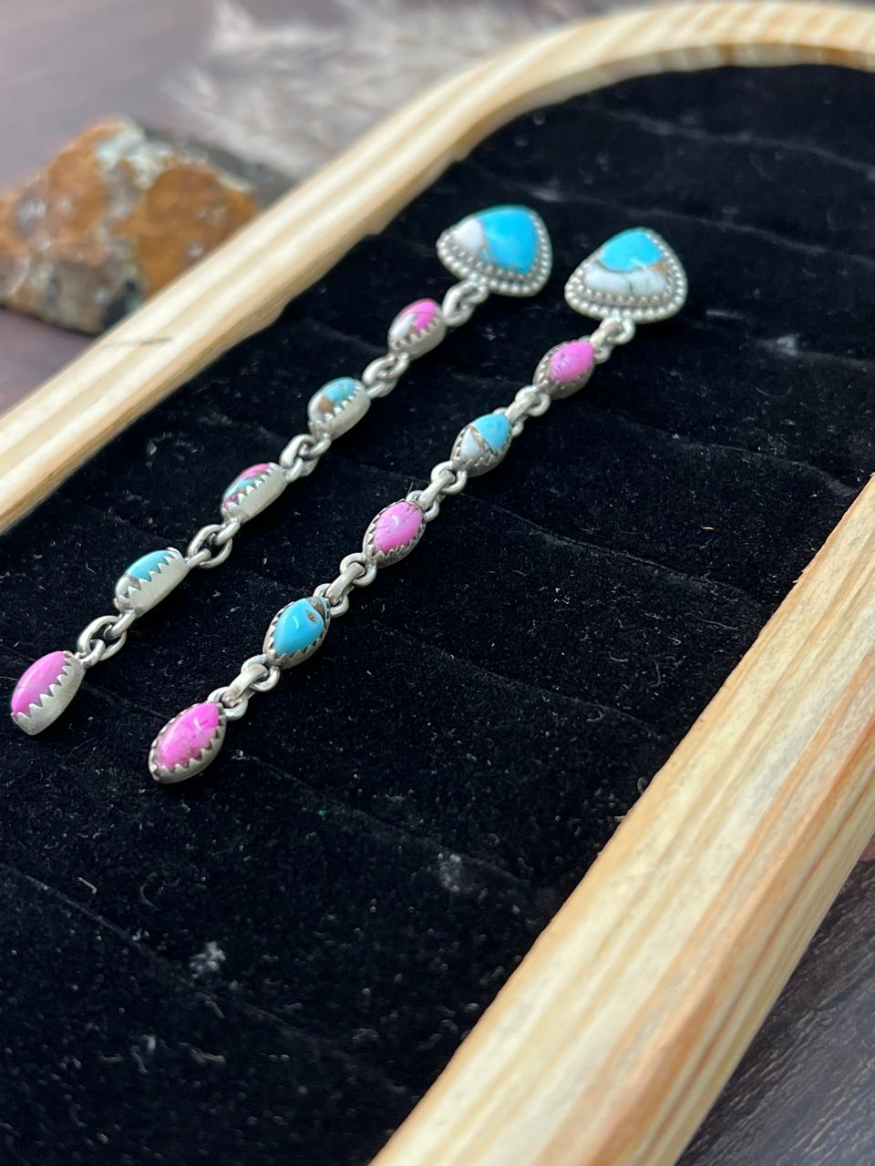 Handmade Sterling Silver Cotton Candy Post Dangle Earrings "Signed Nizhoni" (9)
