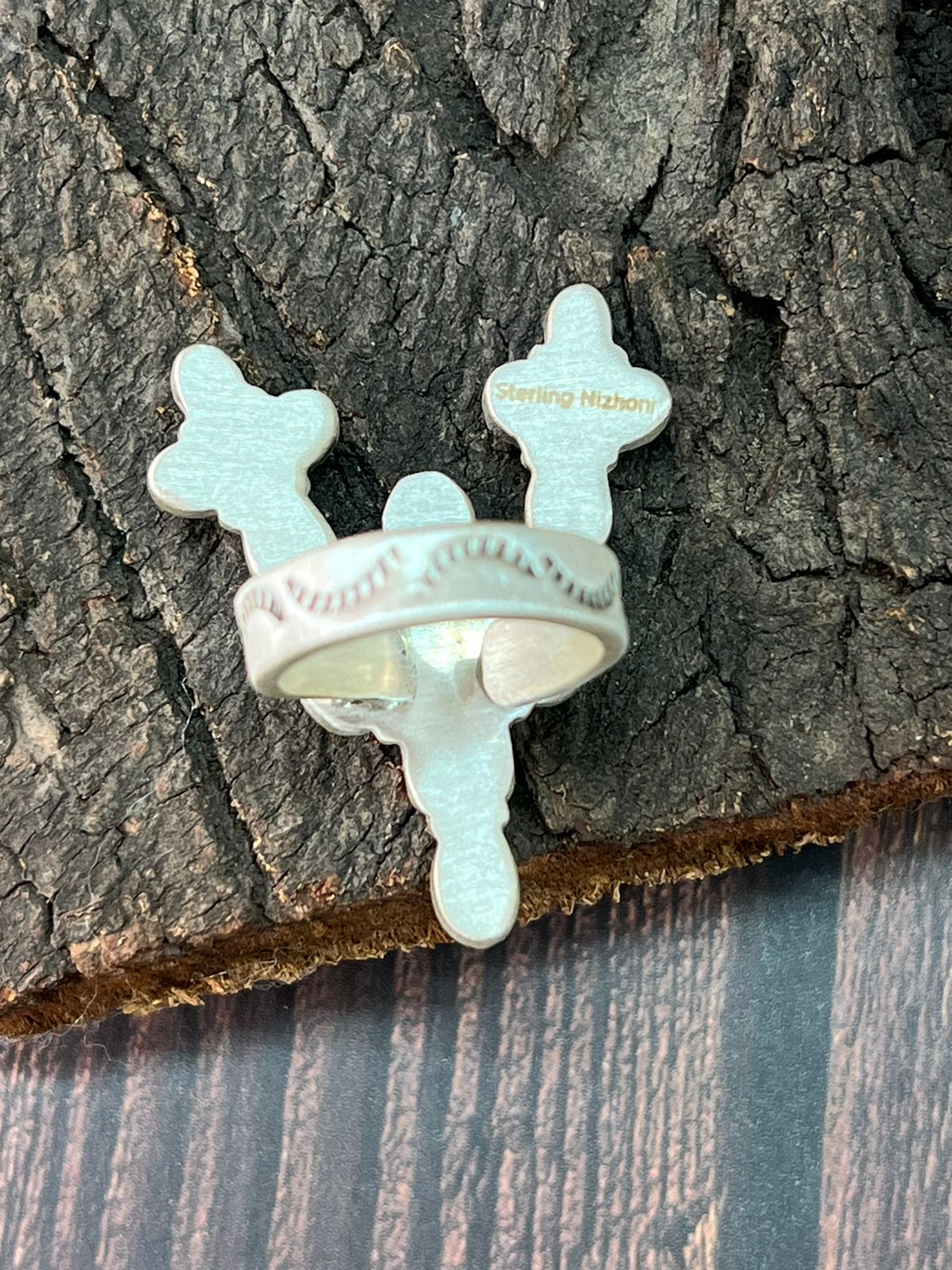 Handmade Sterling Silver Kingman Turquoise Cactus Adjustable Ring "Signed Nizhoni"