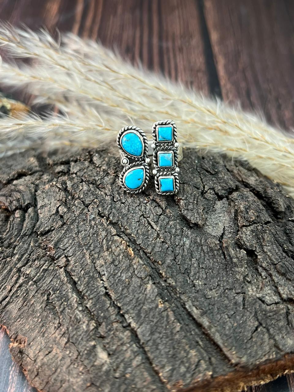 Handmade Sterling Silver Blue Kingman Turquoise Adjustable Ring "Signed Nizhoni"