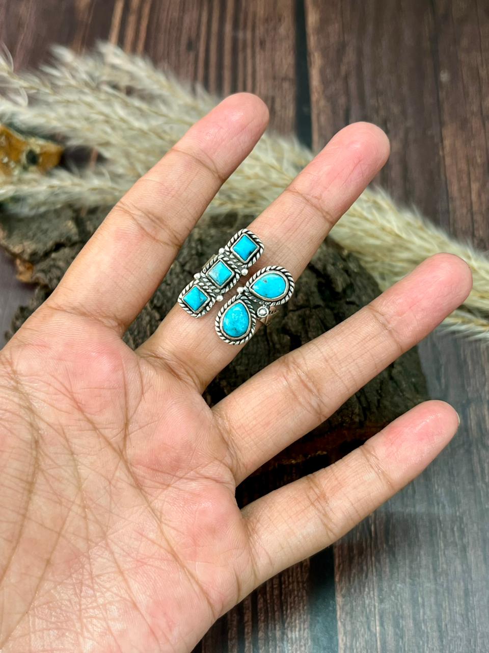 Handmade Sterling Silver Blue Kingman Turquoise Adjustable Ring "Signed Nizhoni"
