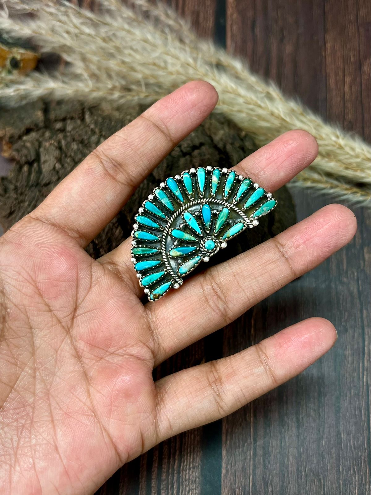 Handmade Sterling Silver Kingman Turquoise Adjustable Ring "Signed Nizhoni"