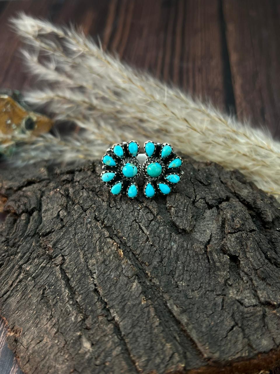 Handmade Sterling Silver Kingman Turquoise Adjustable Ring "Signed Nizhoni"