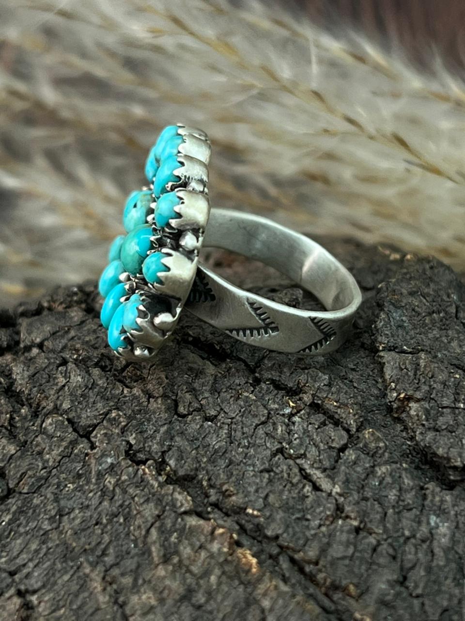 Handmade Sterling Silver Kingman Turquoise Adjustable Ring "Signed Nizhoni"