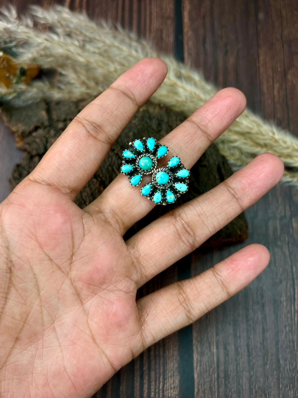 Handmade Sterling Silver Kingman Turquoise Adjustable Ring "Signed Nizhoni"