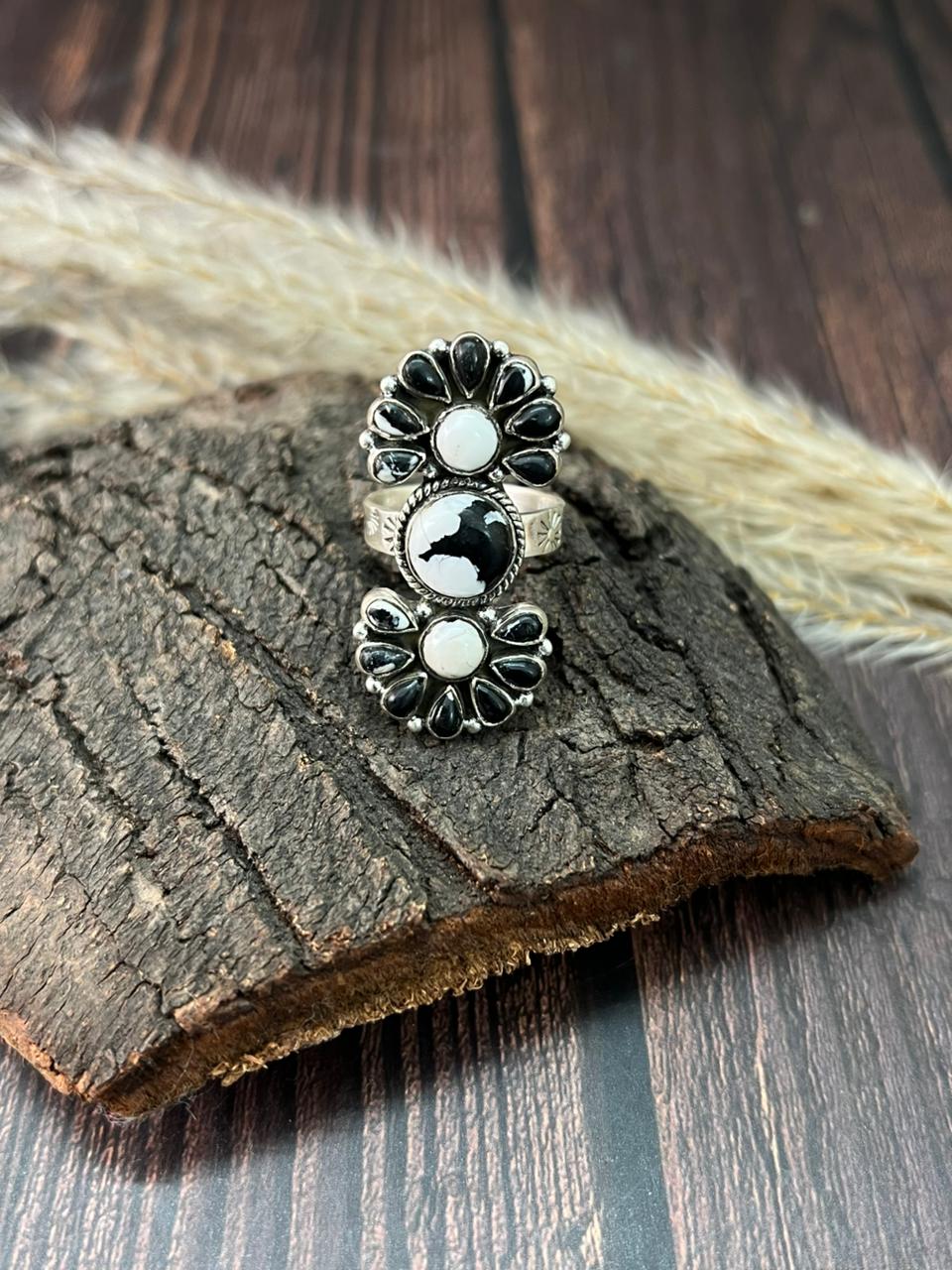 Handmade Sterling Silver White Buffalo Adjustable Ring "Signed Nizhoni"