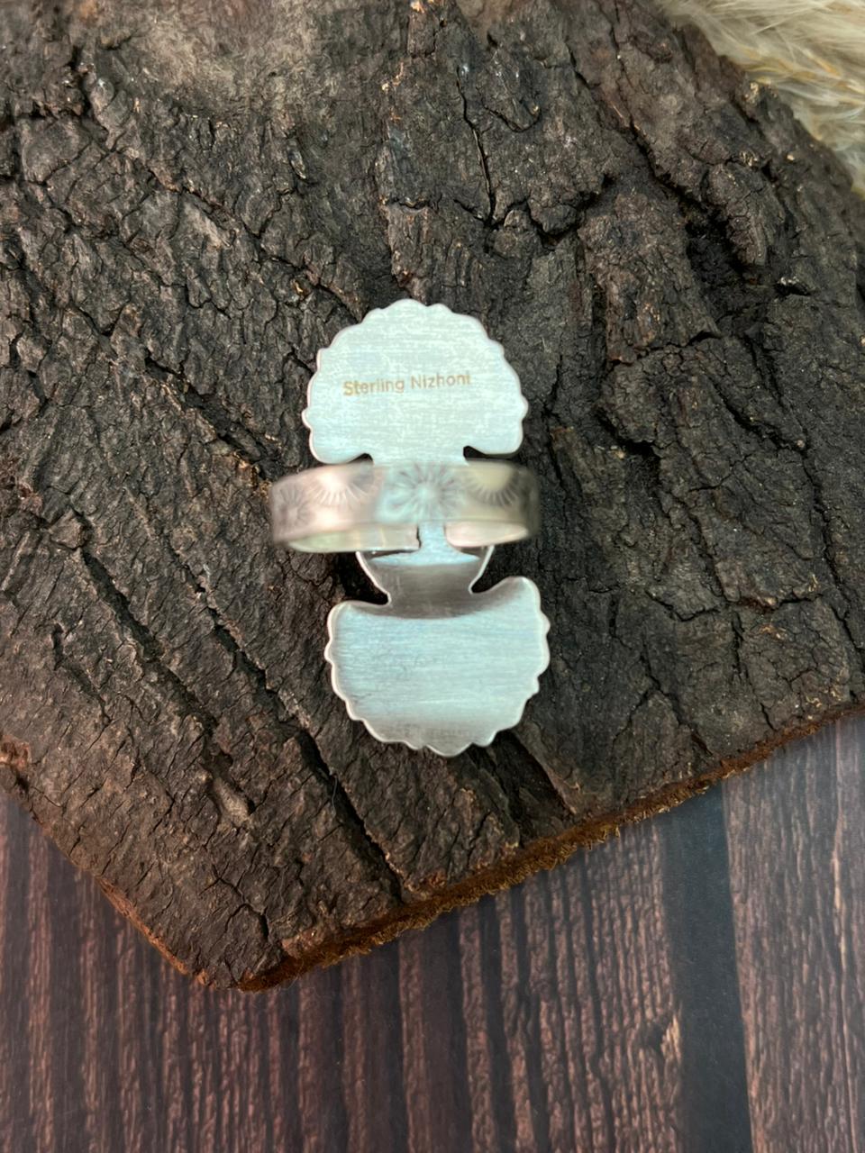 Handmade Sterling Silver White Buffalo Adjustable Ring "Signed Nizhoni"