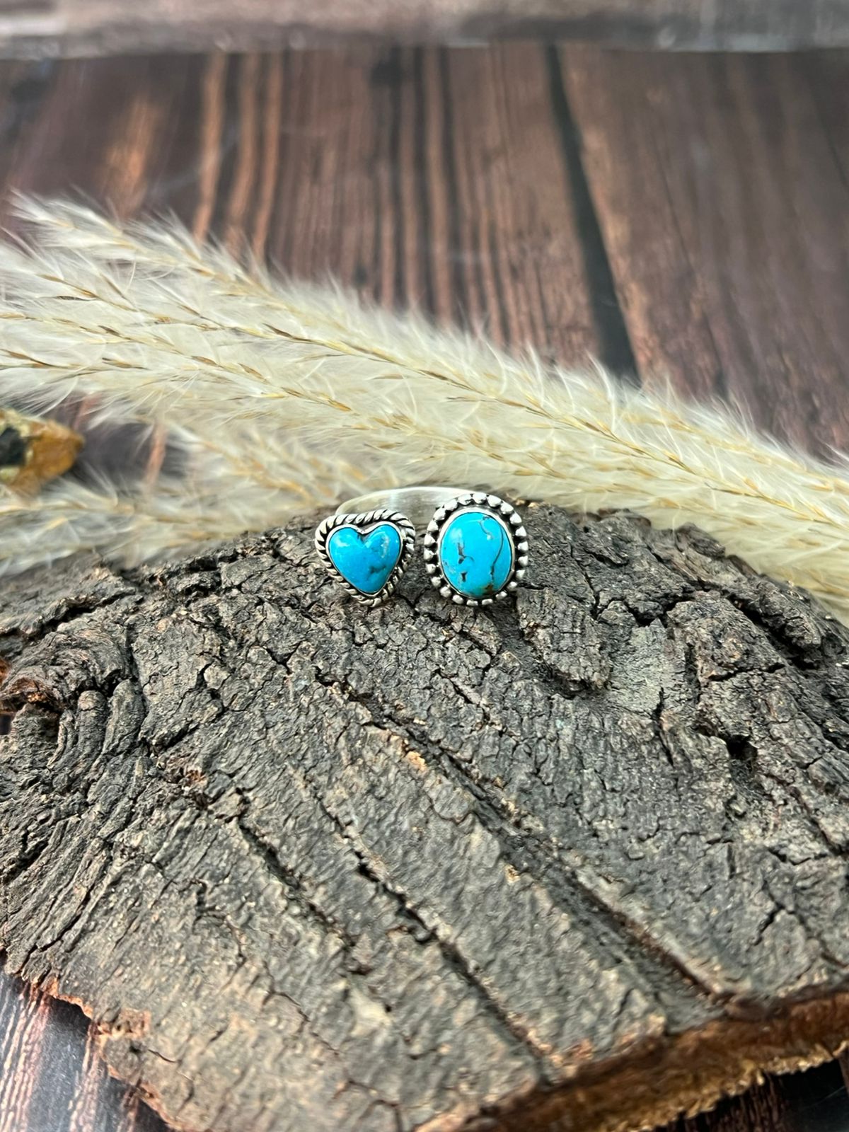Handmade Sterling Silver Blue Kingman Turquoise Adjustable Ring "Signed Nizhoni"