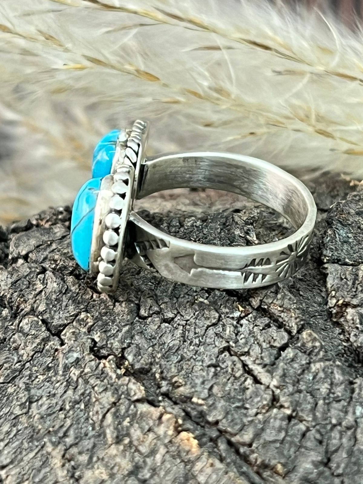 Handmade Sterling Silver Blue Kingman Turquoise Adjustable Ring "Signed Nizhoni"