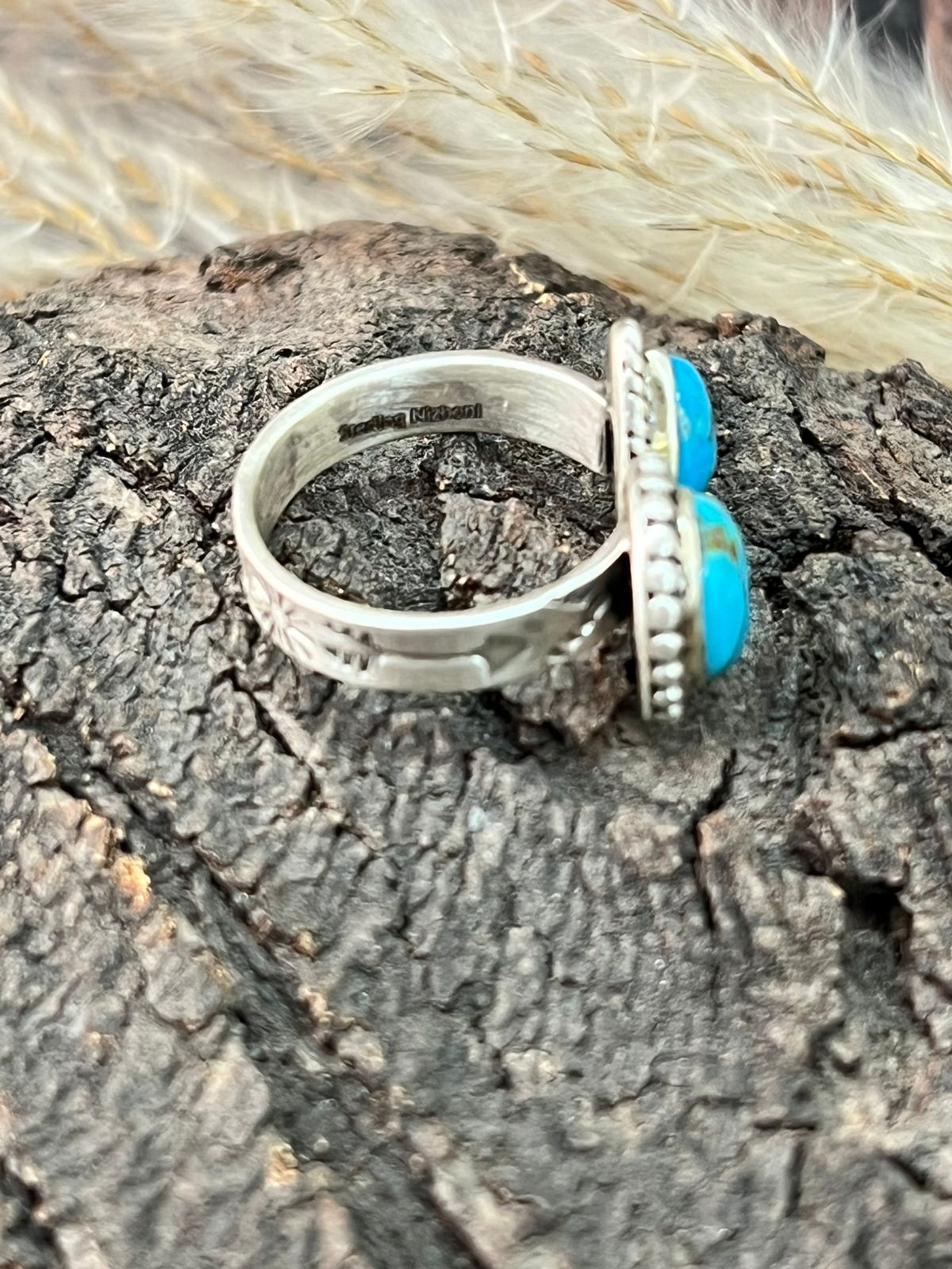 Handmade Sterling Silver Blue Kingman Turquoise Adjustable Ring "Signed Nizhoni"