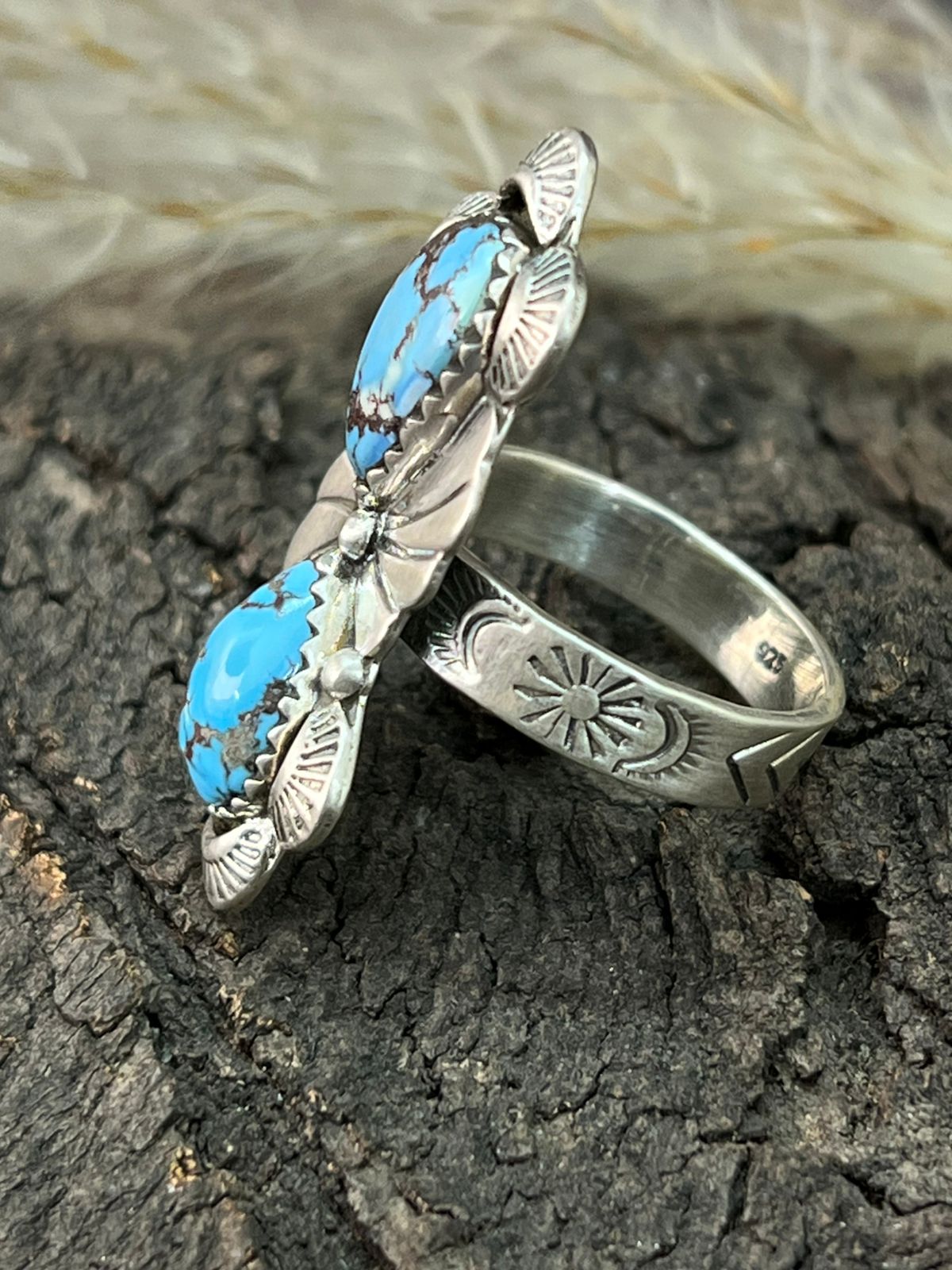 Handmade Sterling Silver Golden Hills Turquoise Adjustable Ring "Signed Nizhoni"