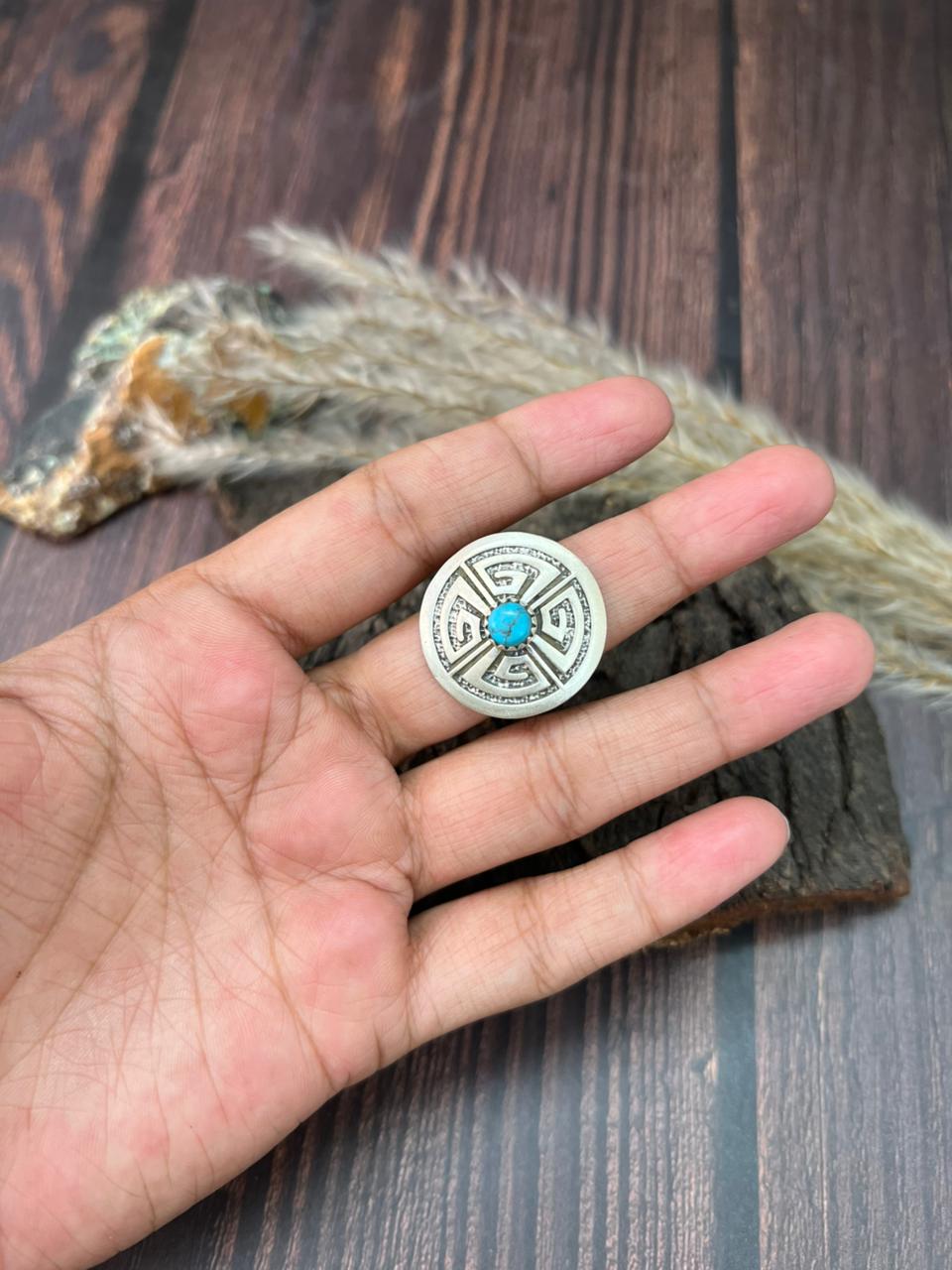 Handmade Sterling Silver Kingman Turquoise Adjustable Ring "Signed Nizhoni"