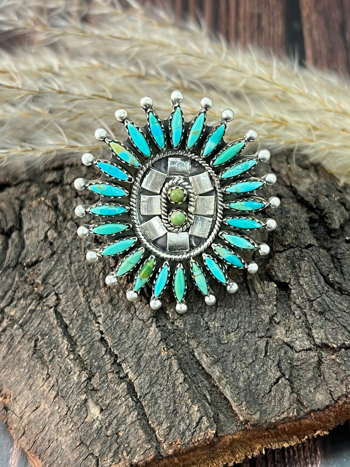 Handmade Sterling Silver Kingman Turquoise Adjustable Ring "Signed Nizhoni"