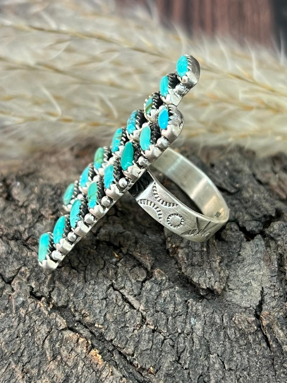 Handmade Sterling Silver Kingman Turquoise Adjustable Ring "Signed Nizhoni"