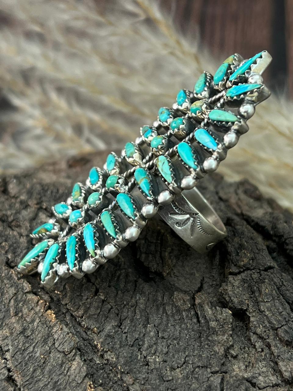 Handmade Sterling Silver Kingman Turquoise Adjustable Ring "Signed Nizhoni"