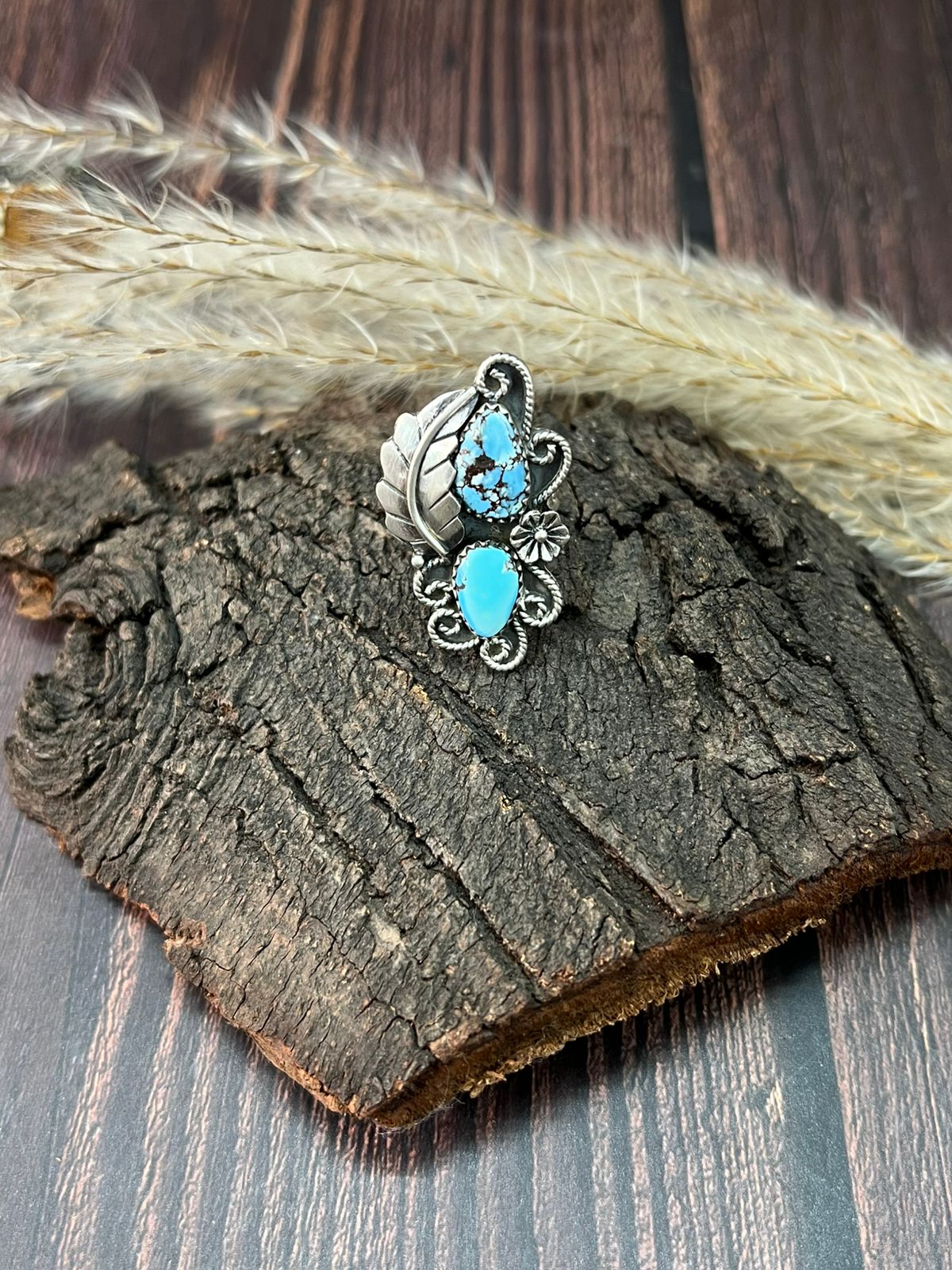 Handmade Sterling Silver Golden Hills Turquoise Adjustable Ring "Signed Nizhoni"