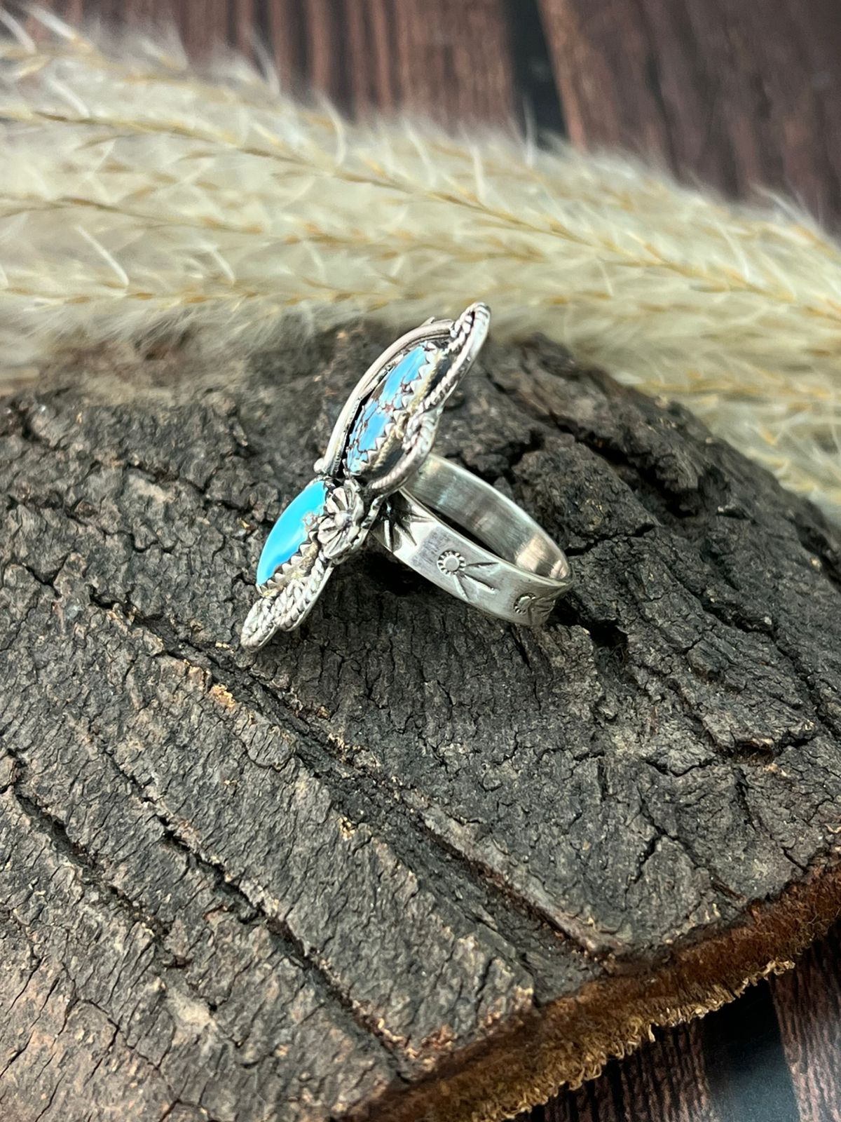 Handmade Sterling Silver Golden Hills Turquoise Adjustable Ring "Signed Nizhoni"