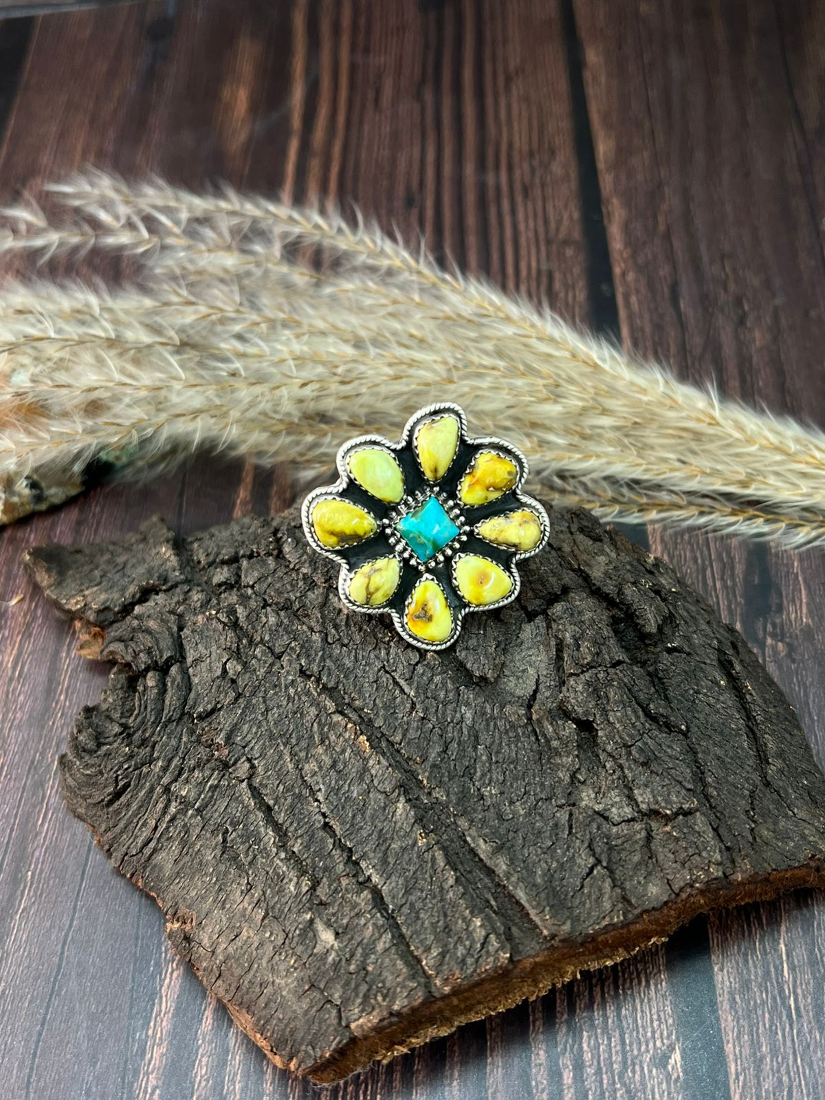 Handmade Sterling Silver Palomino with Kingman Turquoise Adjustable Ring "Signed Nizhoni"