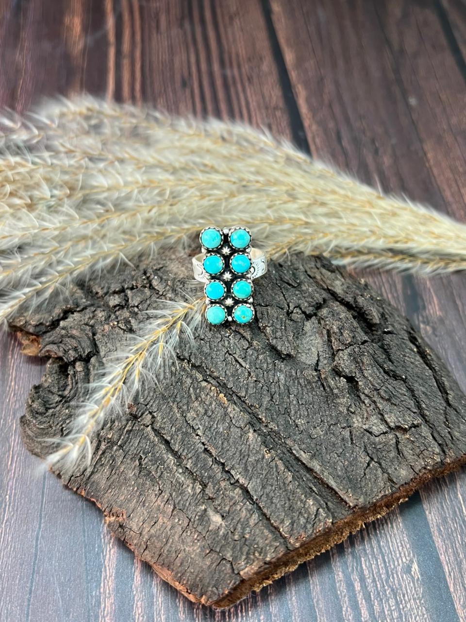 Handmade Sterling Silver Kingman Turquoise Bar Adjustable Ring "Signed Nizhoni"