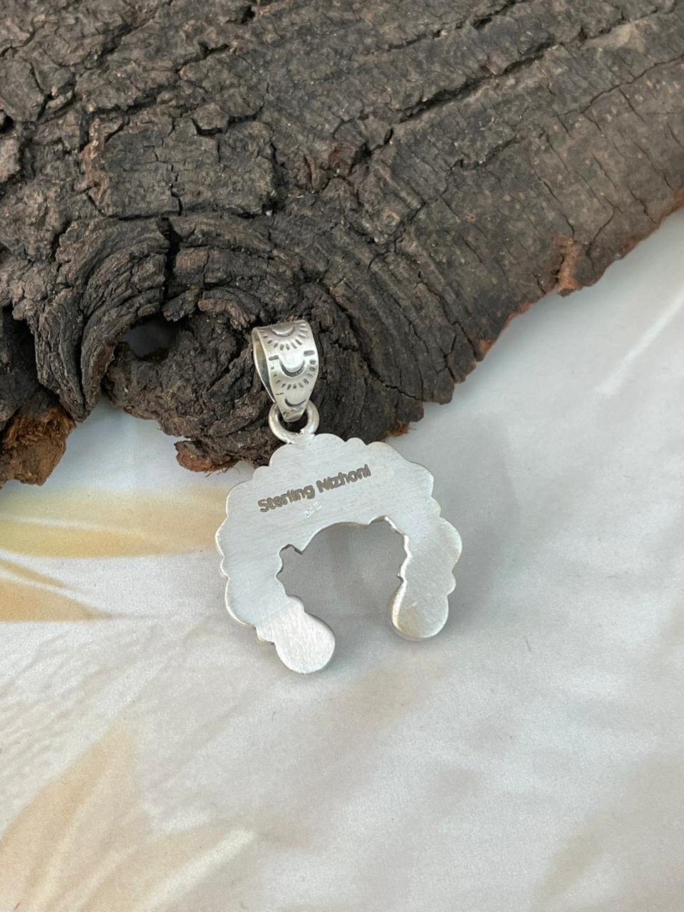 Handmade Sterling Silver White Buffalo Naja Pendant "Signed Nizhoni"